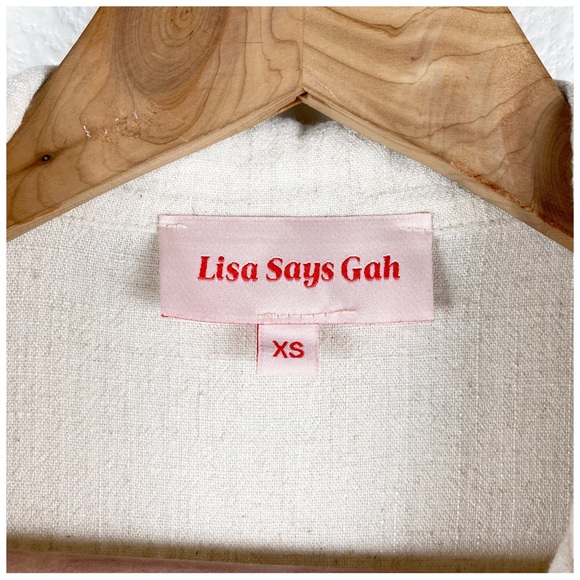 Lisa Says Gah Beige Short Sleeve Linen Blend Button Down Size XS - Picture 7 of 9